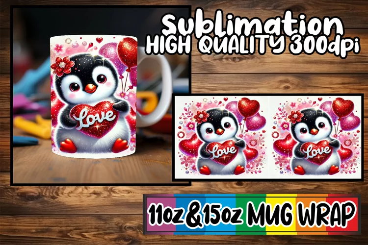 Glowing hearts 11oz 15oz mug wrap, Valentines