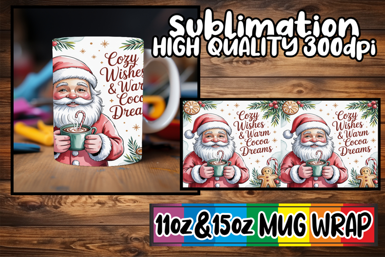 Vibrant escapes 11oz 15oz sublimation wrap, Funny Santa