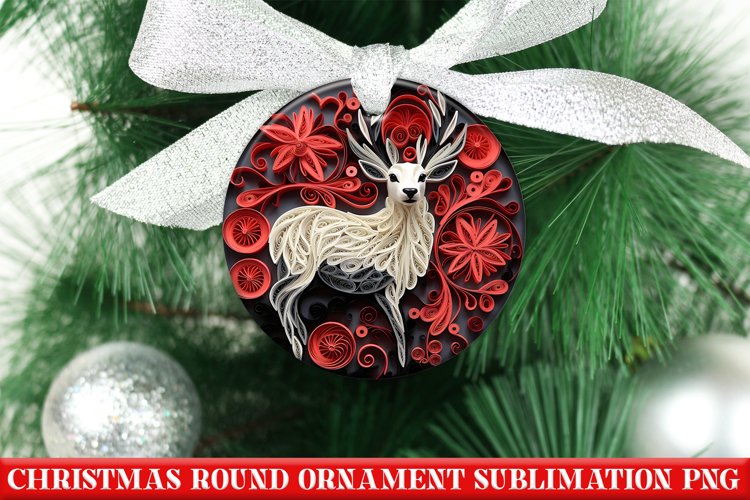 Christmas Quilling Round Ornament PNG | Santa | Sublimation