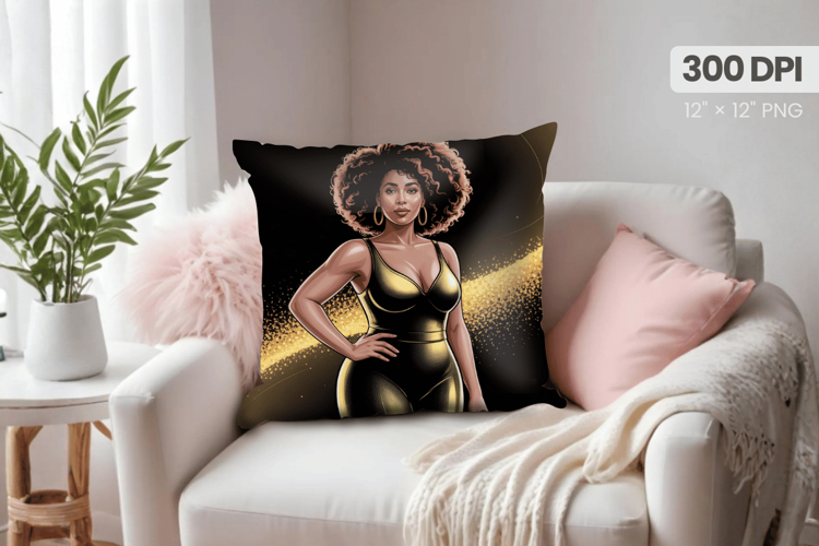 Afro Girl /Woman braided hair Pillow Design, Black Queen PNG