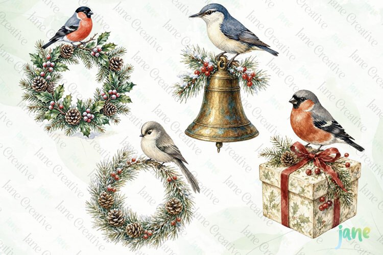 Vintage Winter Bird Clipart example image 1