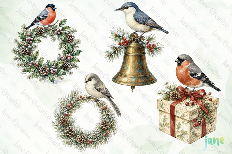 Vintage Winter Bird Clipart