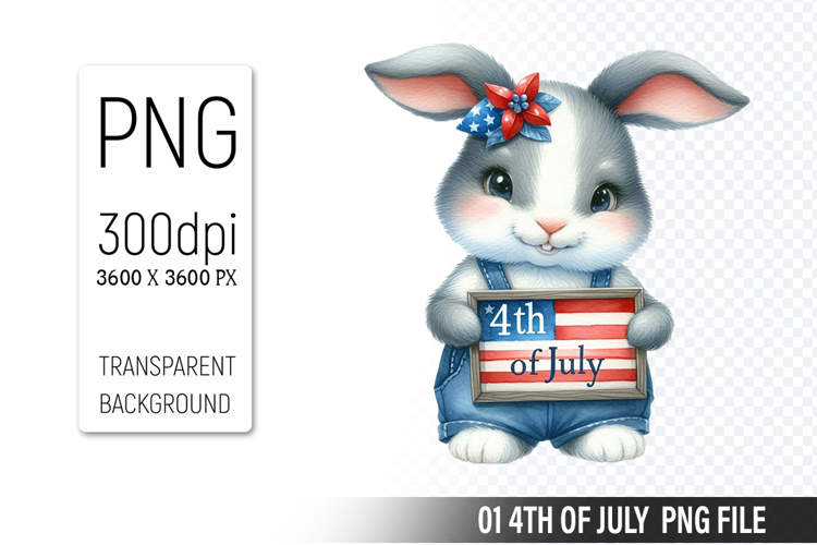 4th Of July Bunny Sublimation Clipart PNG Design