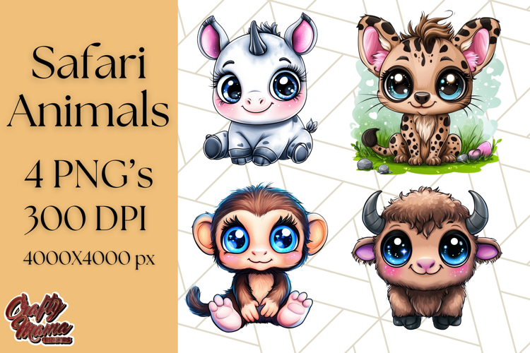 Safari Animals Clipart Png, Cute Kawaii Style for Crafts