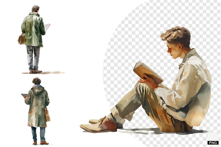 Watercolor Reading Man Clipart