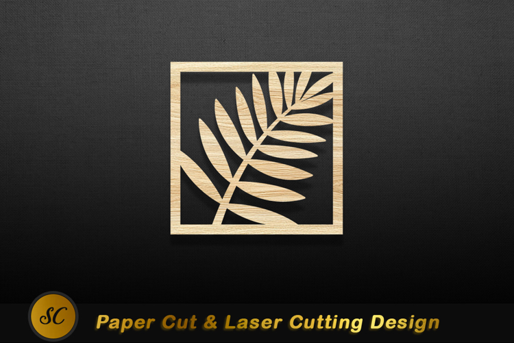 Wooden leaf pattern square overlay image Laser cut