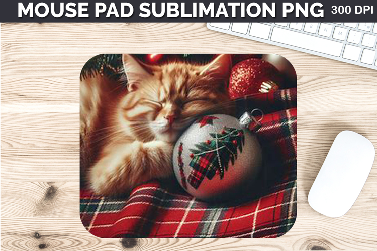Watercolor Cat Mouse Pad Sublimation - Christmas PNG Design