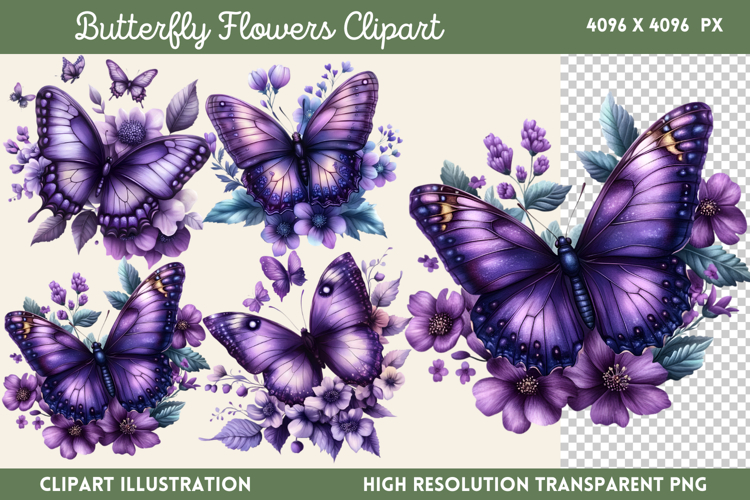 Butterfly Flowers Clipart PNG