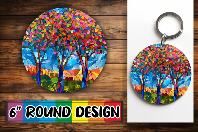 Round Design Stained Glass Tree Colorful