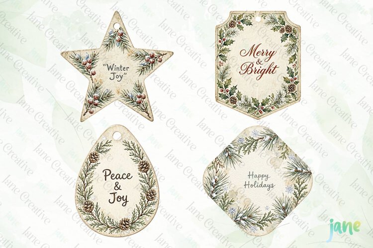 Vintage Winter Tags Clipart example image 1