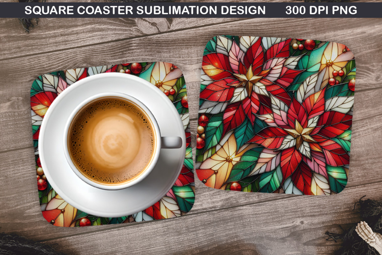 Poinsettias Coaster Sublimation, Christmas Coaster PNG