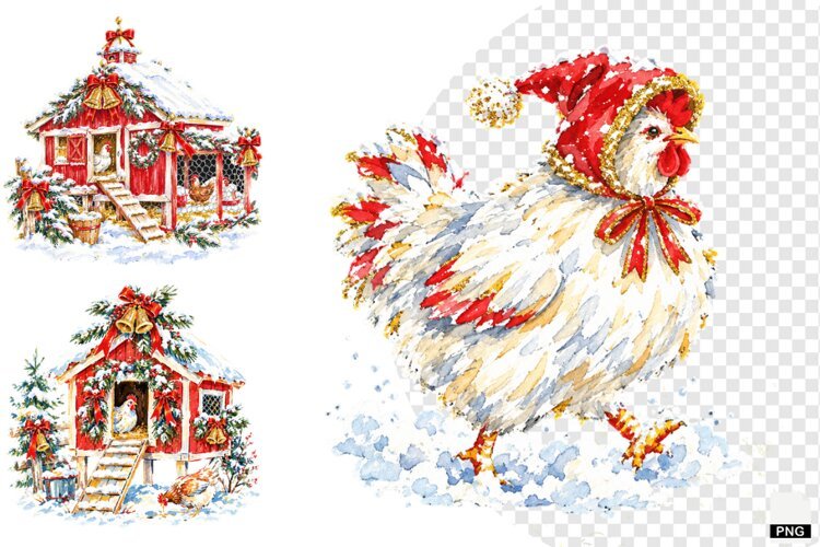 Christmas Chicken Coop Clipart example image 1