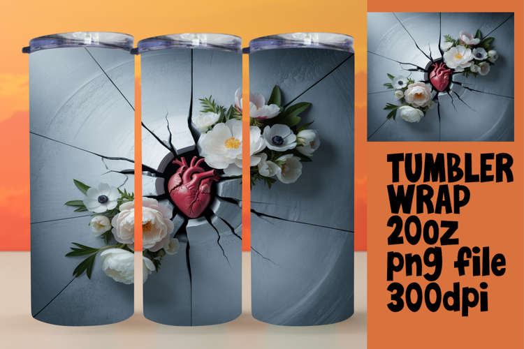 BEAUTIFUL 20oz Tumbler Artwork , 3D Heart