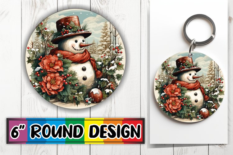 Watercolor Retro Holiday PNG Keychain for Round Design
