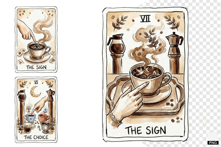 Coffee Time Tarot Cards PNG example image 1