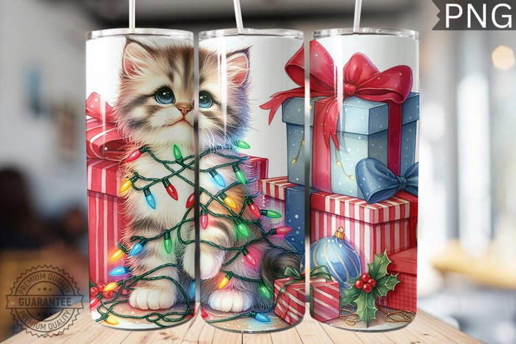 Christmas Cat Tumbler Wrap - Christmas Tumbler PNG Design