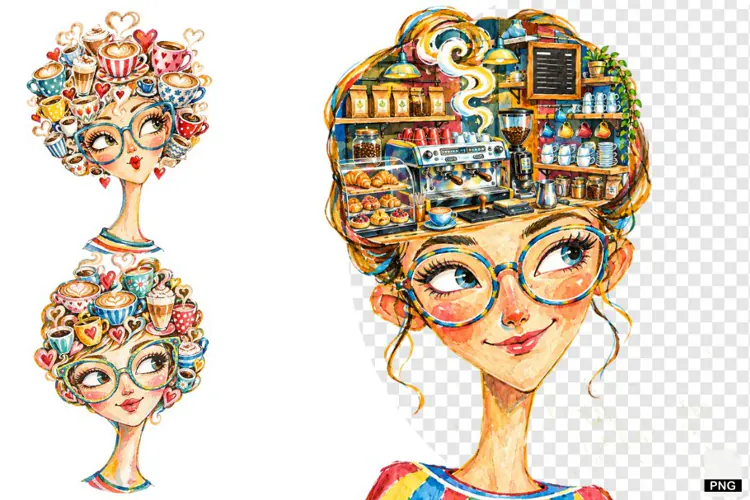 Girl loves Coffee PNG