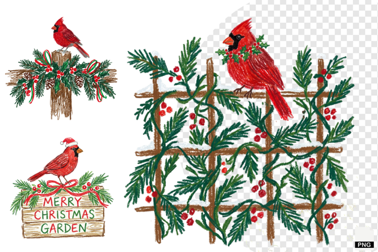 Christmas Cardinal Garden Clipart