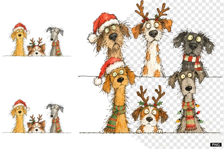 Whimsical Christmas Dogs Peeking PNG example image 1