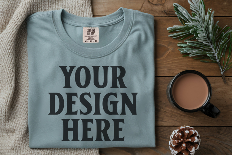 Bay Comfort Colors 1717 Christmas Folded T-Shirt Mockup