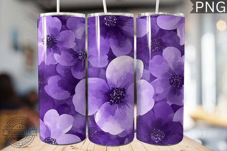 Purple Floral Tumbler Wrap - High Quality 300 Dpi example image 1