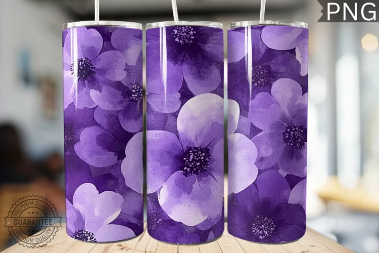 Purple Floral Tumbler Wrap - High Quality 300 Dpi