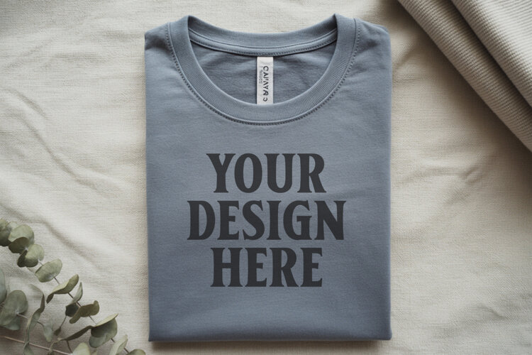 Ash Bella Canvas 3001 Flat Lay T-Shirt Mockup example image 1
