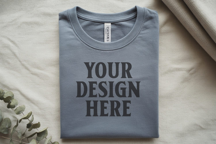 Ash Bella Canvas 3001 Flat Lay T-Shirt Mockup