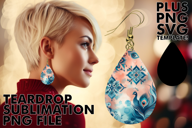 Charming Teardrop Earrings PNG, Watercolor Pattern