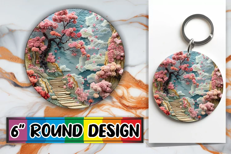 3D Spring Scene Circle Kaychain Sublimation Beauty Print