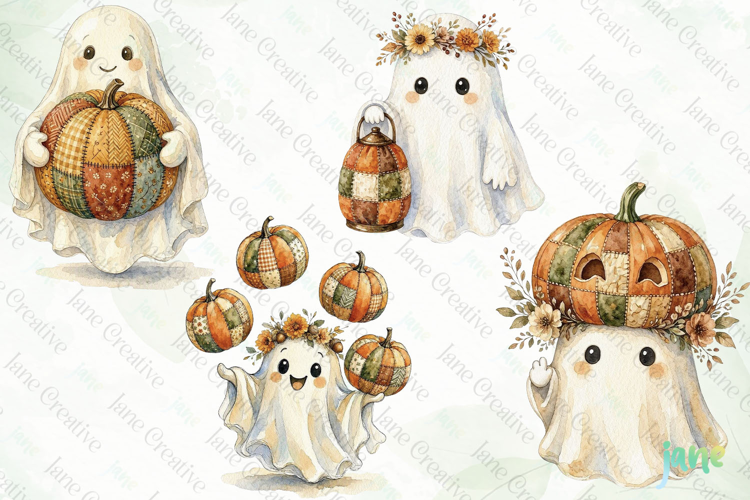 Autumn Patchwork Ghost Clipart