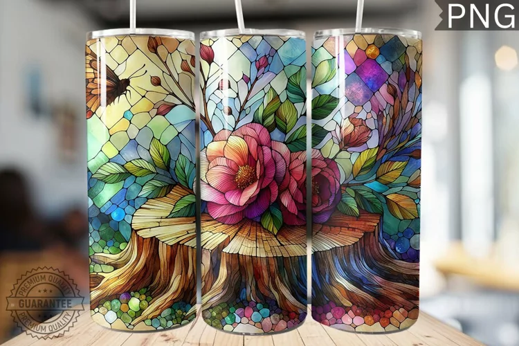 Watercolor Flower Wooden Stump Tumbler - High Quality 3Dpi