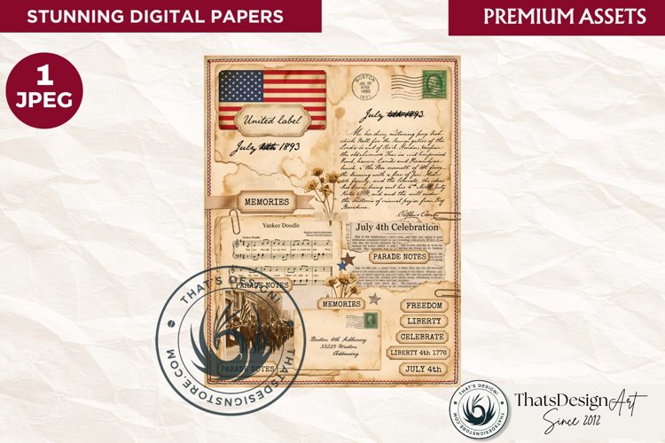 Vintage Patriotic 4th of July Junk Journal digital paper