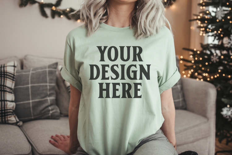 Comfort Colors 1717 Bay Christmas T-Shirt Mockup, Boho