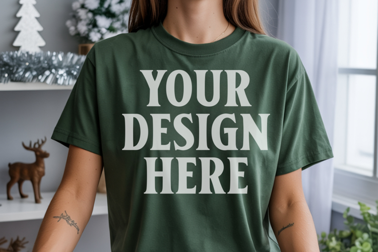 Christmas Comfort Colors 1717 Moss T-Shirt Mockup Real