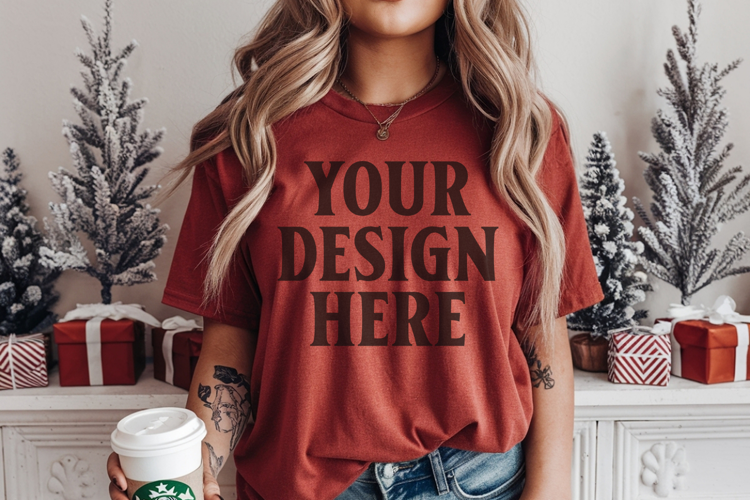 Christmas Comfort Colors 1717 Crimson TShirt Mockup, CC 1717