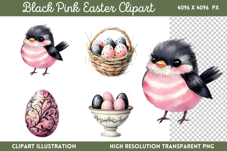 Black Pink Easter Clipart PNG