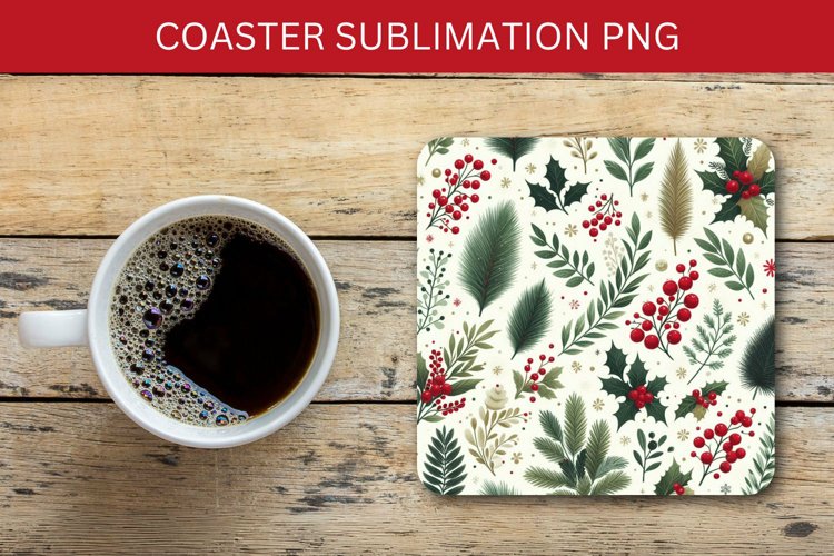 square coaster - christmas pine leaves pattern