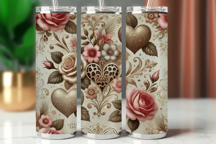 Valentine Tumbler Wrap 20 oz - floral heart roses
