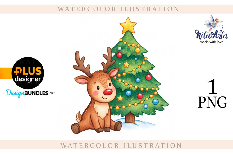Christmas deer watercolor illustration example image 1