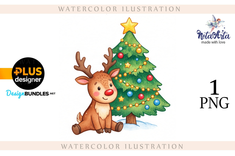 Christmas deer watercolor illustration