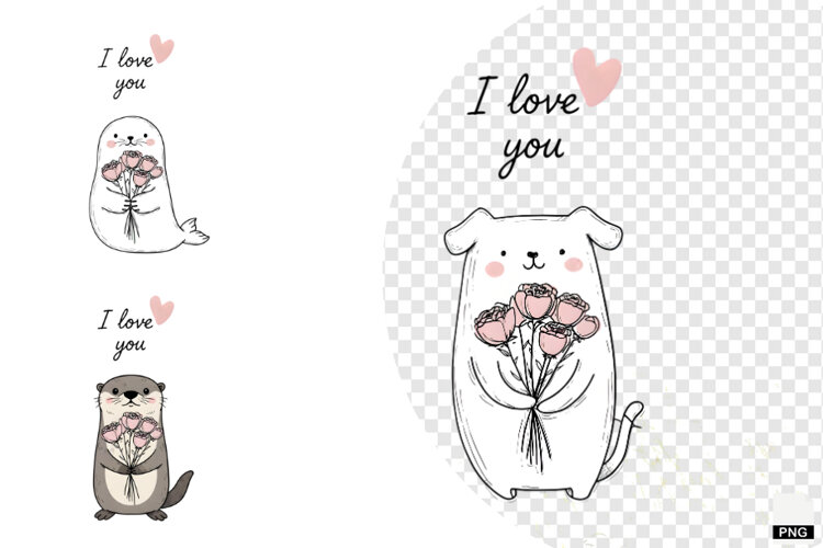 Sweet Winter Love Animals Clipart example image 1