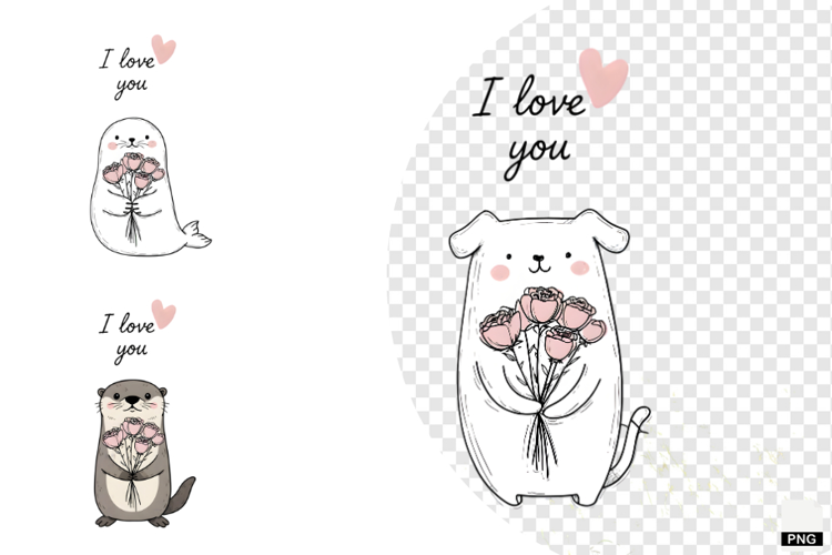 Sweet Winter Love Animals Clipart