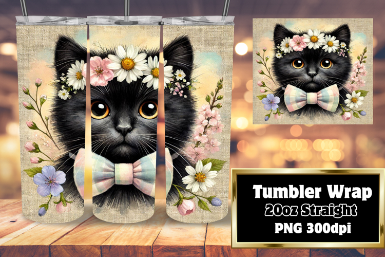 SLEEK 20oz PNG Tumbler Artwork , Cute Cat