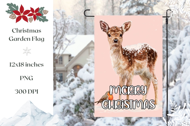 Merry Christmas Garden Flag, Christmas Deer Sublimation