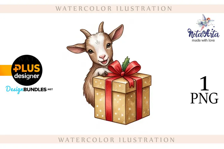 Christmas Goat in Watercolor Style