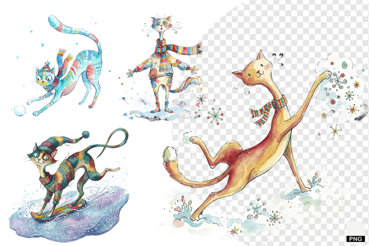 Quirky Winter Cats PNG