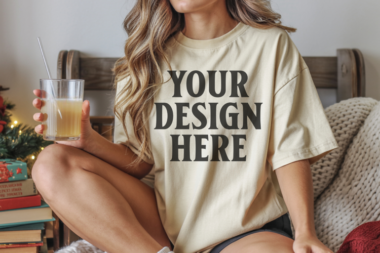 Ivory Christmas Comfort Colors 1717 T-shirt Mockup