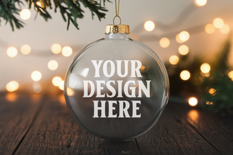 Acrylic Christmas Ornament Mockups | Clear Round Holiday