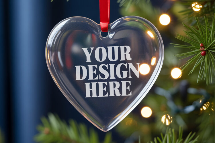 Christmas Heart Crystal Glass Ornament Mockups example image 1